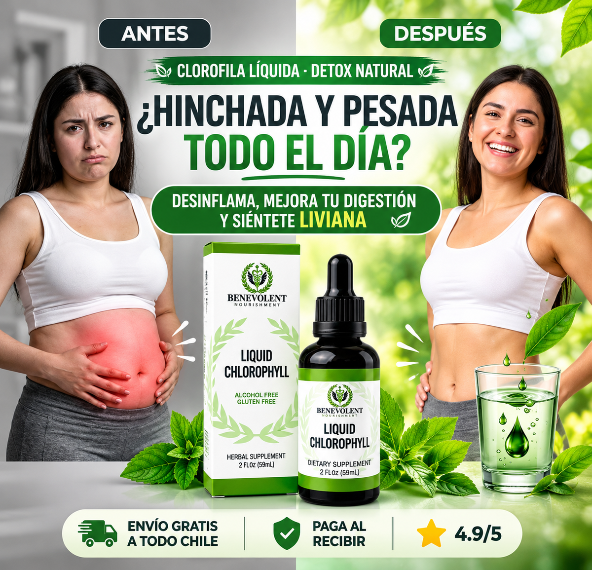 🌿 Clorofila Líquida Benevolent — Pureza natural que se siente desde adentro x 60 mL