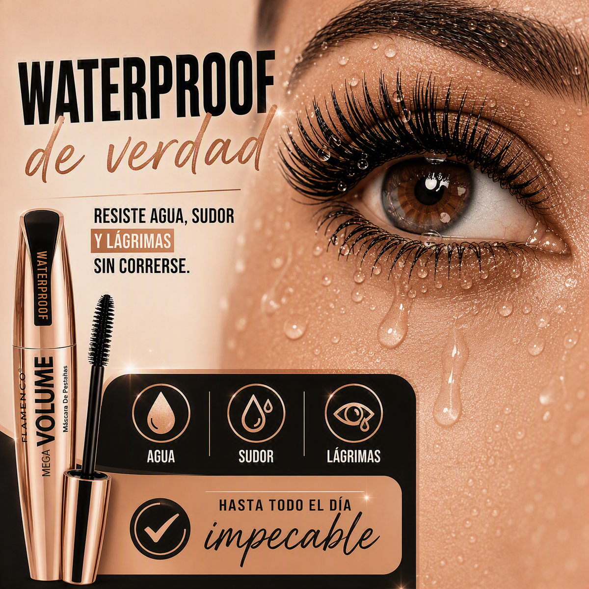 2 Máscaras de Pestañas Waterproof Mega Volumen — Efecto Dramático Todo el Día